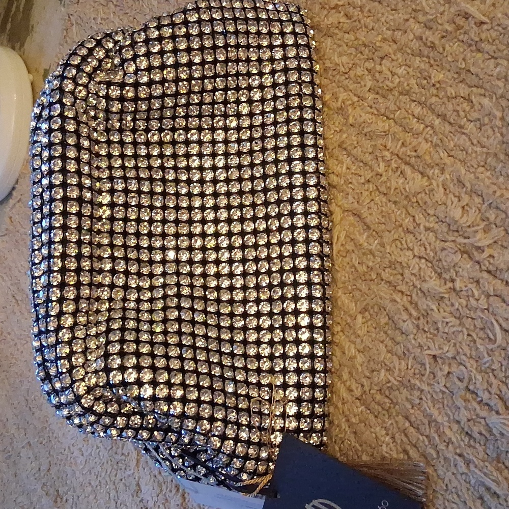 House of Harlow 1960 Silver Crystal Mesh Wristlet Clutch